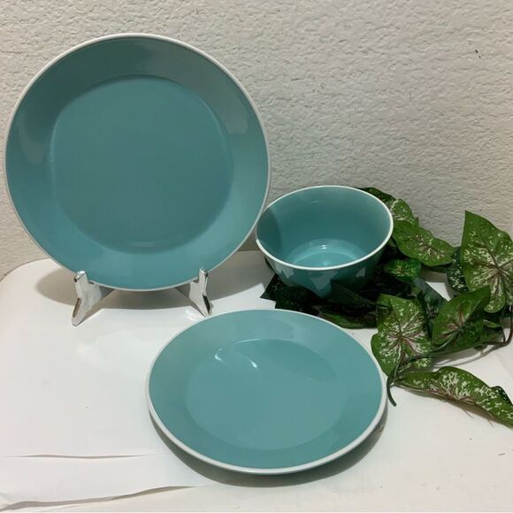 RE Room Essentials Teal 10-1/2" Stoneware Dinner Plate 8.5” salad plate 6” bowl - Picture 1 of 11
